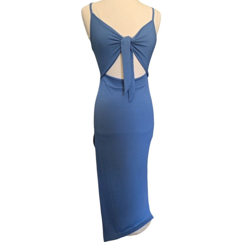 LYANER Tie Knot Cut Out Side Split Hem Sleeveless Knit Bodycon Maxi Dress - M